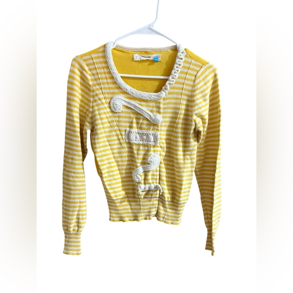 Anthropologie SPPAROW Yellow Striped Crochet Knit Cardigan Sweater Women Medium